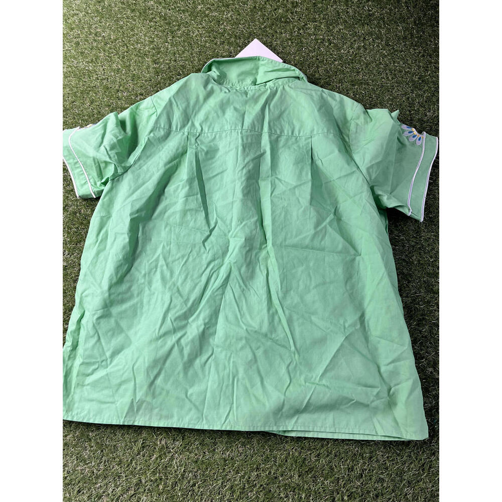 Bob Mackie ARt 2 Wear Green Short Sleeve Button-Up Shirt with Daisy Embroidery - Picture 4 of 13